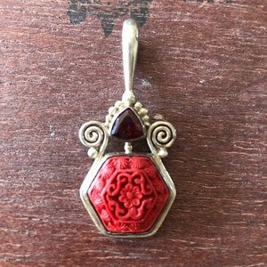 Vintage sterling silver cinnabar necklace charm